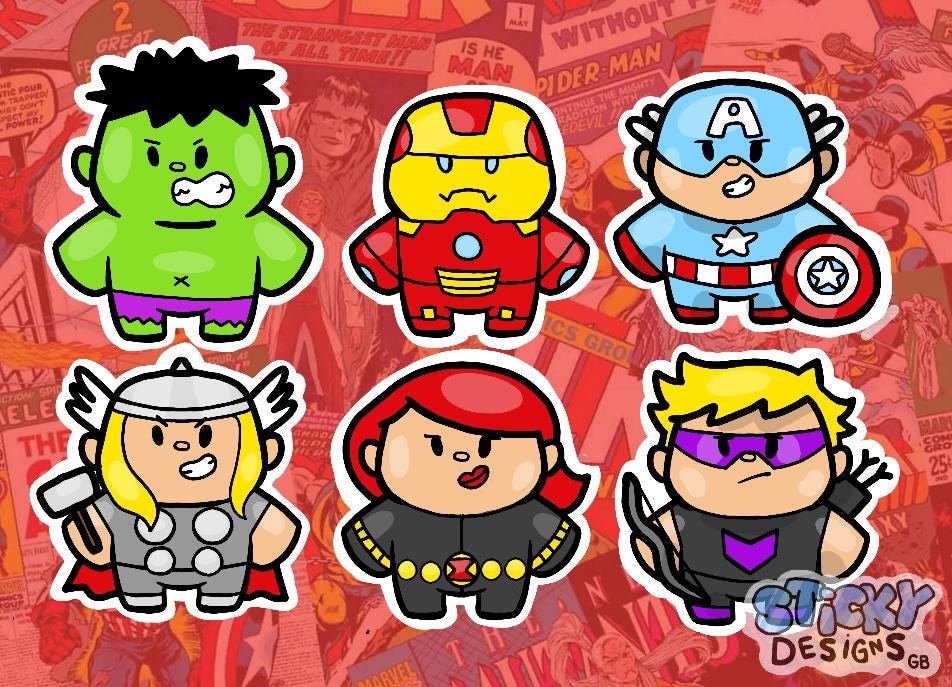 Marvel Avengers Handmade Laptop Stickers - Comic Book Style Decals